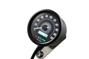 "VELONA60" ELECTRICAL SPEEDOMETER 200 KM/H MPH W/ INDICATORS, WHITE-LED, BLACK
