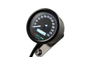 "VELONA60" ELECTRICAL SPEEDOMETER 260 KM/H MPH W/ INDICATORS, WHITE-LED, BLACK